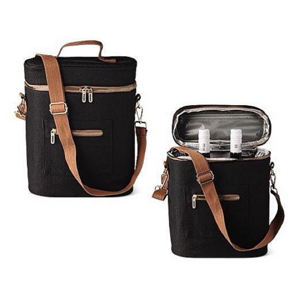 🆕 Serra Black and Brown Insulated Wine Carrier